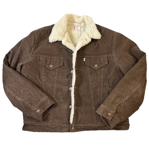 Vtg Levi's Corduroy Sherpa Lined Trucker Jacket Men's Sz 46 Made - Main Image